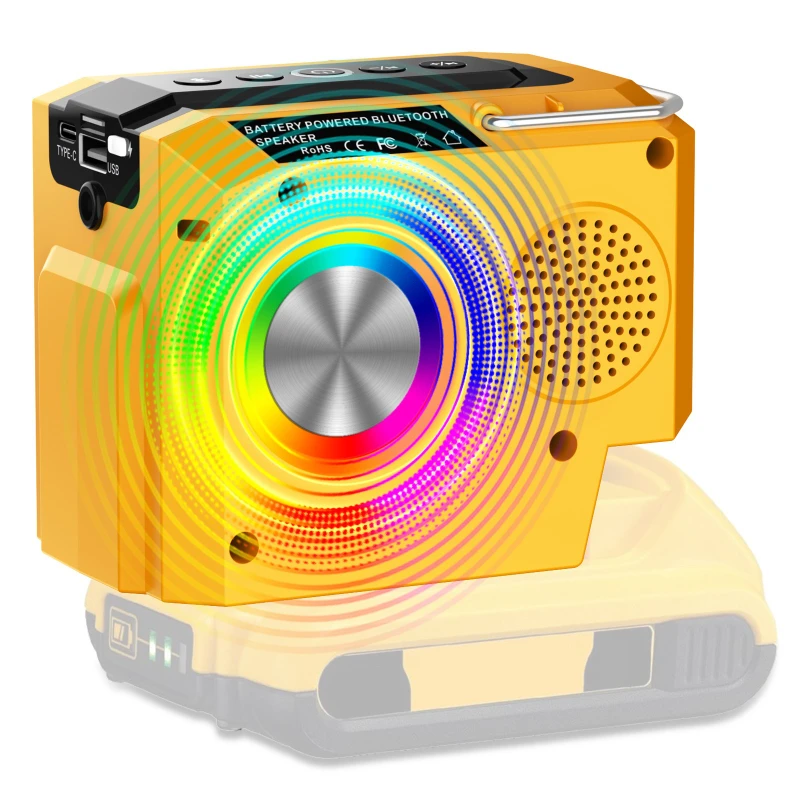 

Compatible with For Makita/DeWalt/Milwaukee/Bosch 18V/20V Lithium Batteries Portable Bluetooth Speaker Supports USB/Type-C Ports