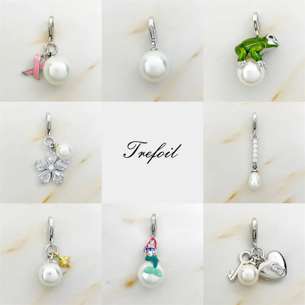 

Pearl Charms Pendant Dropwater Key Heart Love Knot 925 Sterling Silver Fit Bracelet Necklace Fine Women Jewelry Trendy Gift