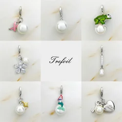 Pearl Charms Pendant Dropwater Key Heart Love Knot 925 Sterling Silver Fit Bracelet Necklace Fine Women Jewelry Trendy Gift
