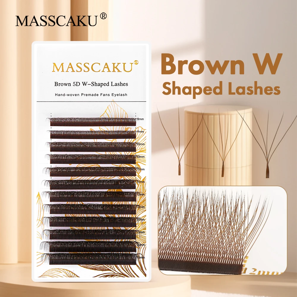 

MASSCAKU Brown 5D W Shaped Premade Fans Eyelash Extension 0.07mm Thickness Automatic Flowering Marron Eyelashes Makeup Wholesale