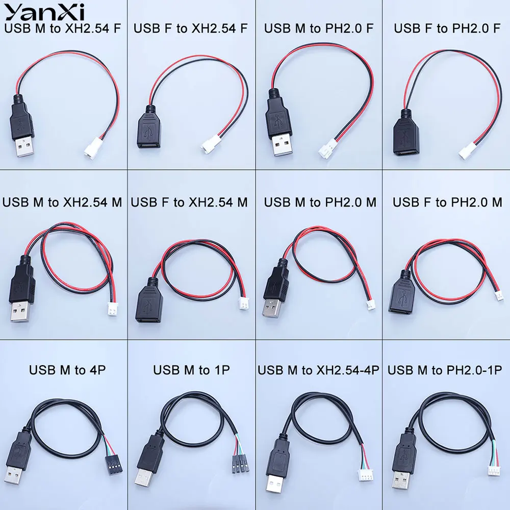 1Piece USB Female Male to XH2.54 PH2.0 XH1.25 2Pin 4Pin Terminal Wire Power Cord USB Socket Extension Cable Touch Screen Cable