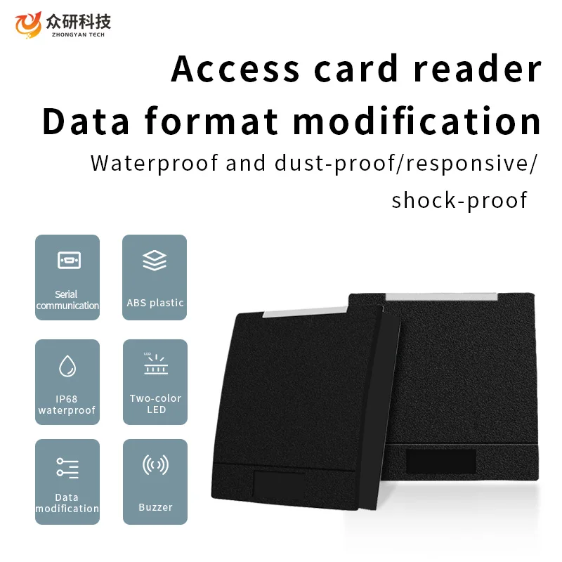

Factory Direct Sales Outdoor Waterproof Reader 125Khz Wiegand26/34 RS232 UART ID Proximity Card Reader For Access Control