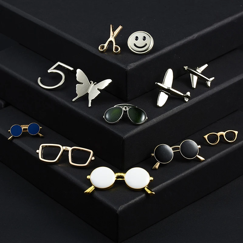 Fashion Alloy Women Men Brooches Pin Glasses Sunglasses Frame Openwork Scissor Aircraft Badge Clothing Accessories