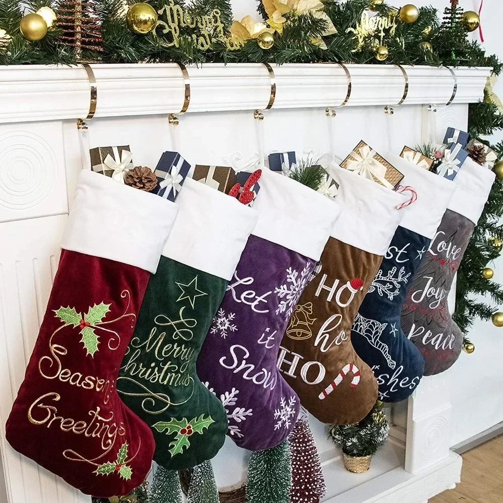 

Christmas Stockings 6 Pack for Family 22Large Quilted Lining Embroidery Classic Luxury Velvet Large Hanging Ornament Decorations