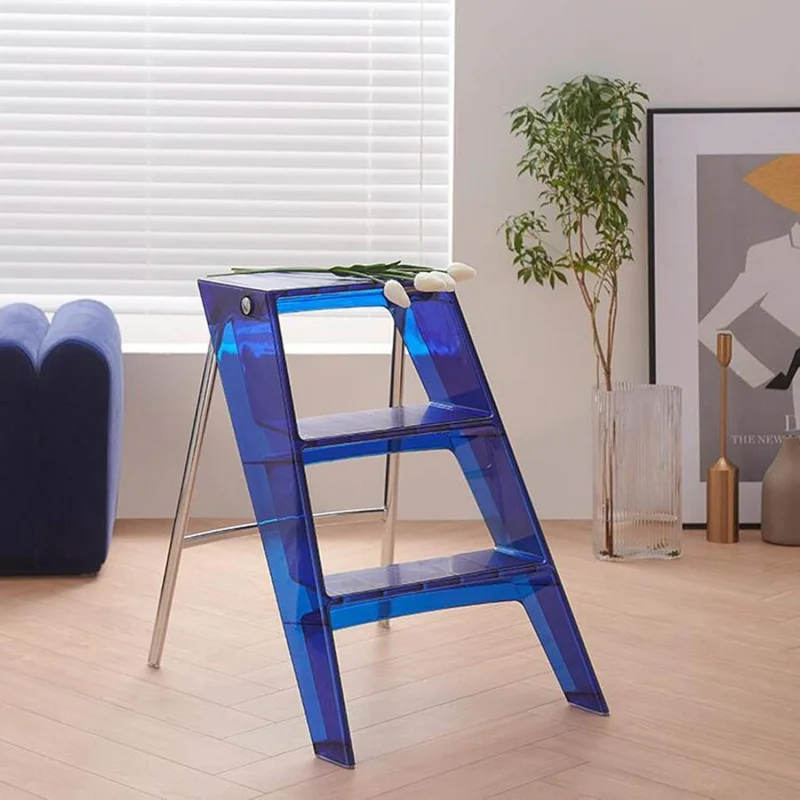 3 Step Household Herringbone Ladder Folding Modern Home Stepladder Living Room Storage Rack Transparent Acrylic Ladder Stairs
