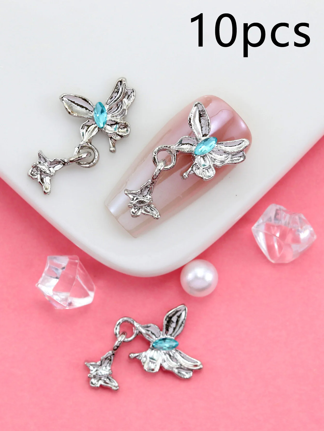 10pcs Nail Art Nail Charm Nail Accessories Exquisite Butterfly Pendant, Wings Heart Pendant Shining Nail Gem DIY Nail Salon
