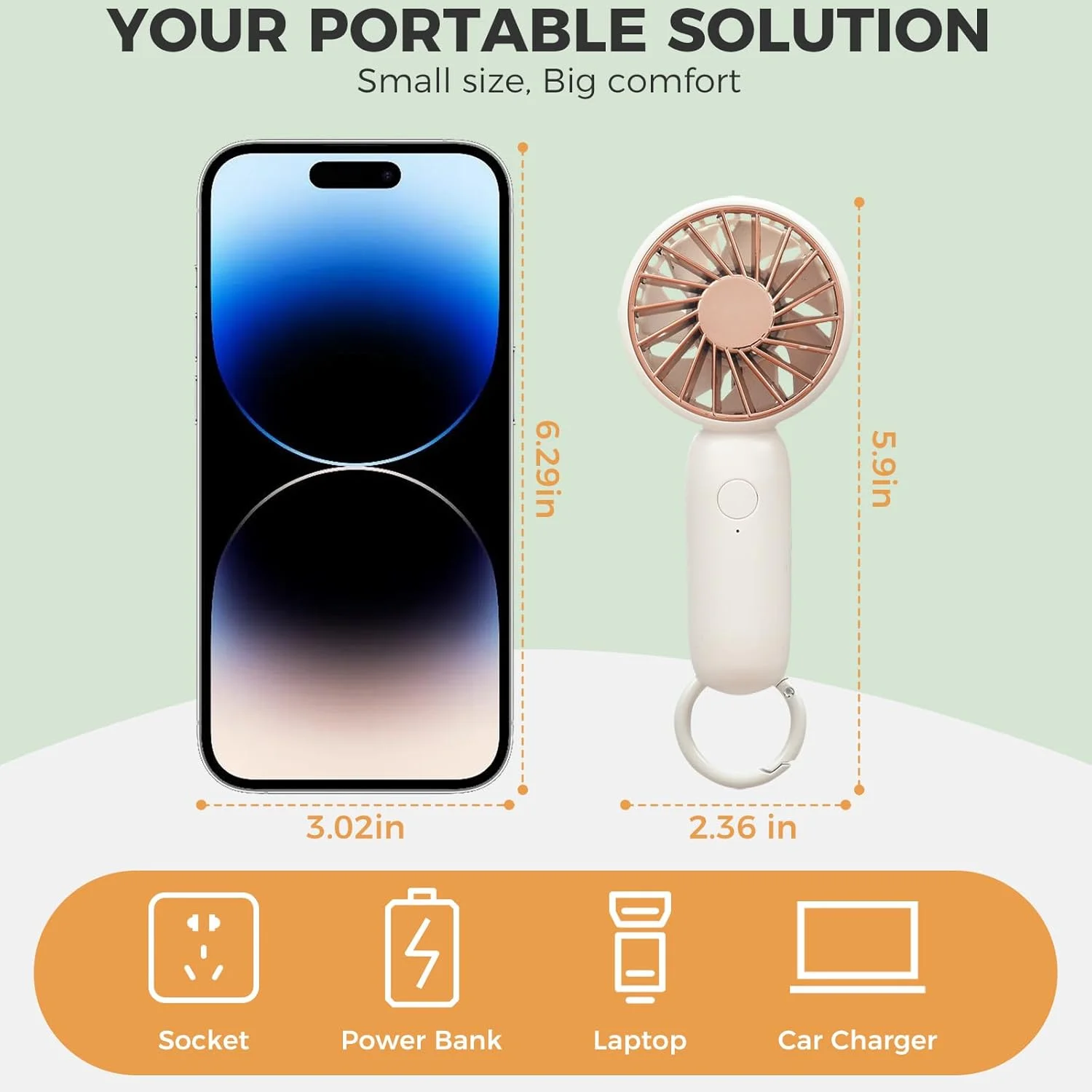 مروحة صغيرة محمولة، مروحة صغيرة شخصية مع خطاف، سرعات قابلة للتعديل، قوية قابلة لإعادة الشحن عبر USB، مكتب للسفر، مكتب، غرفة، خارجي #2