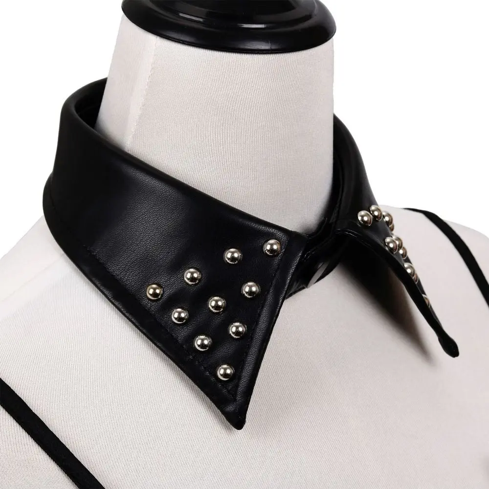 Fashion Detachable Black Leather Fake Collar Nail Beaded Gothic Style Rivet Collar Stand Collar Retro Punk Style Collar Cardigan