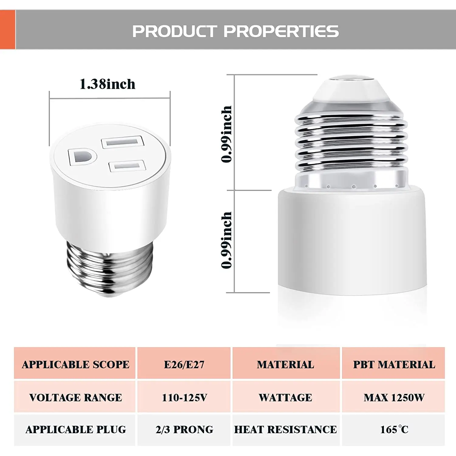 E26 E27 Gniazdo lampy na 2/3-bolcowe gniazdo wtykowe Adapter gniazda Nadaje się do garaży Patio i werandy CE Rohs