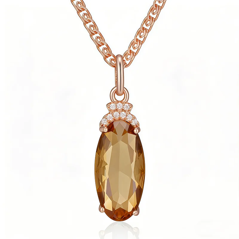 Wbmqda 32*10mm brauner Steinanhänger und Halskette für Frauen 585 Roségold Farbe Luxus großer Zirkon Schmuckzubehör