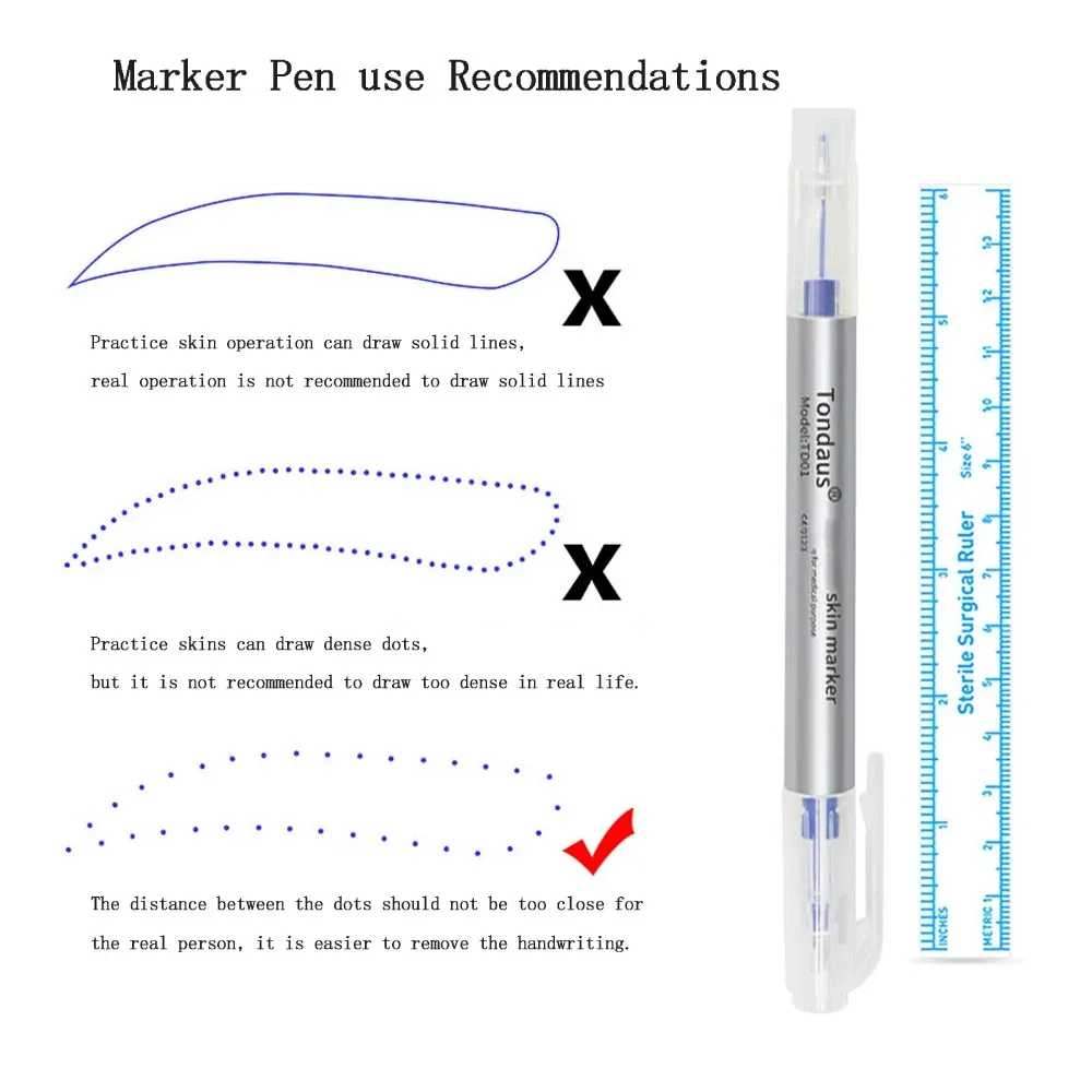 1/5/10/قطعة حزمة معقمة يمكن التخلص منها مع حاكم الجراحة الطبية تجميل دائم الجسم الوشم ثقب الكاتب الجلد قلم تحديد
