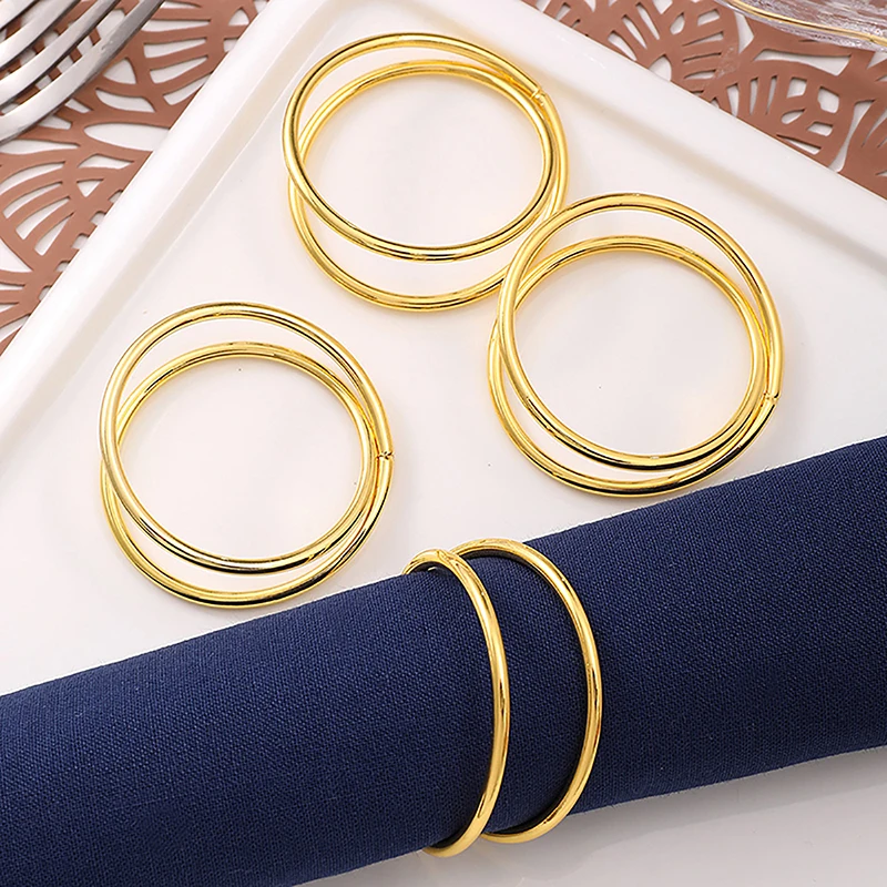 4/6/12pcs Metal Napkin Ring Western Style Modern Simple Open Double Ring Napkin Ring Napkin Buckle Irregular Round Napkin Buckle