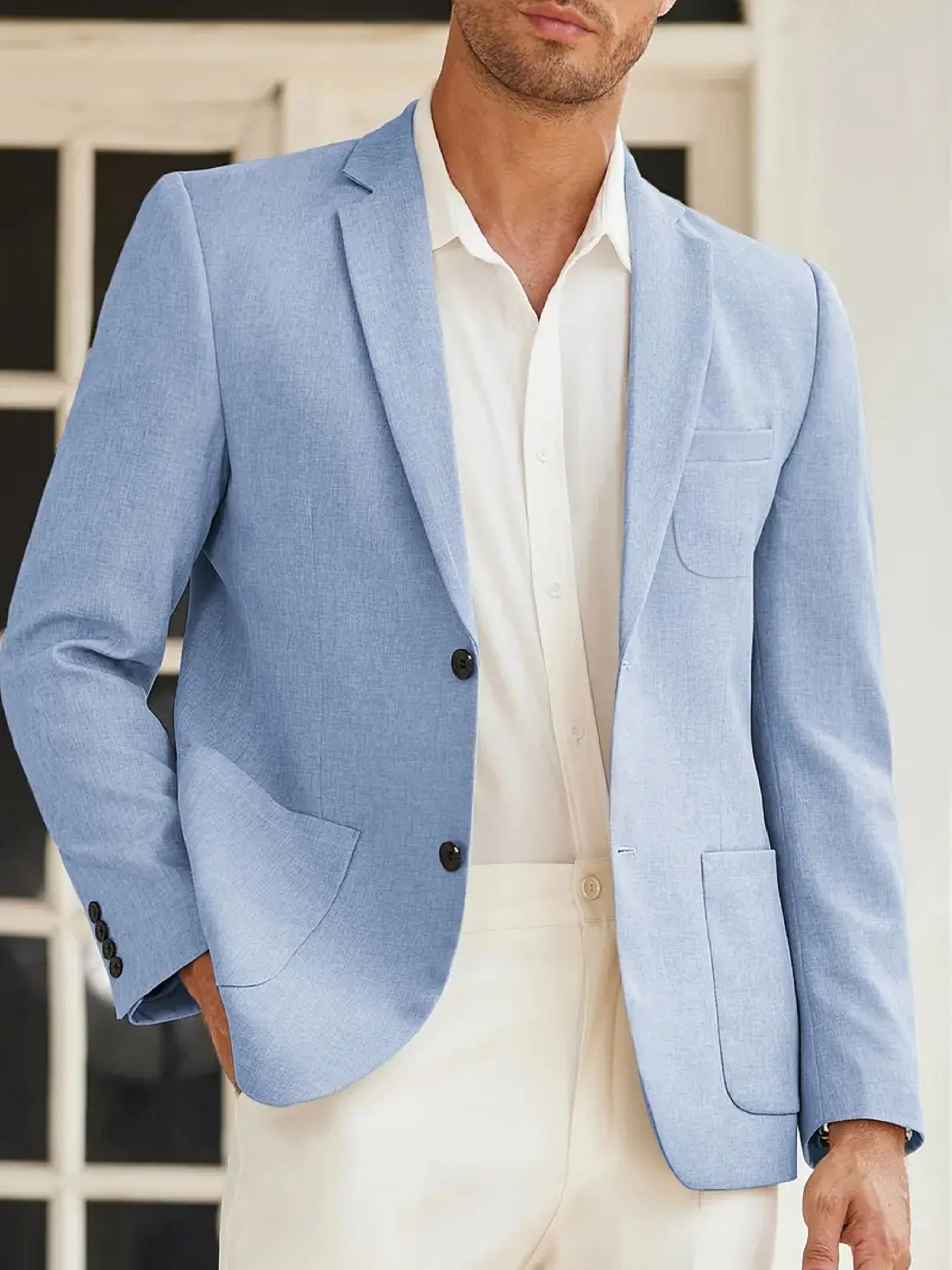 Men\'s casual solid color two-button suit jacket