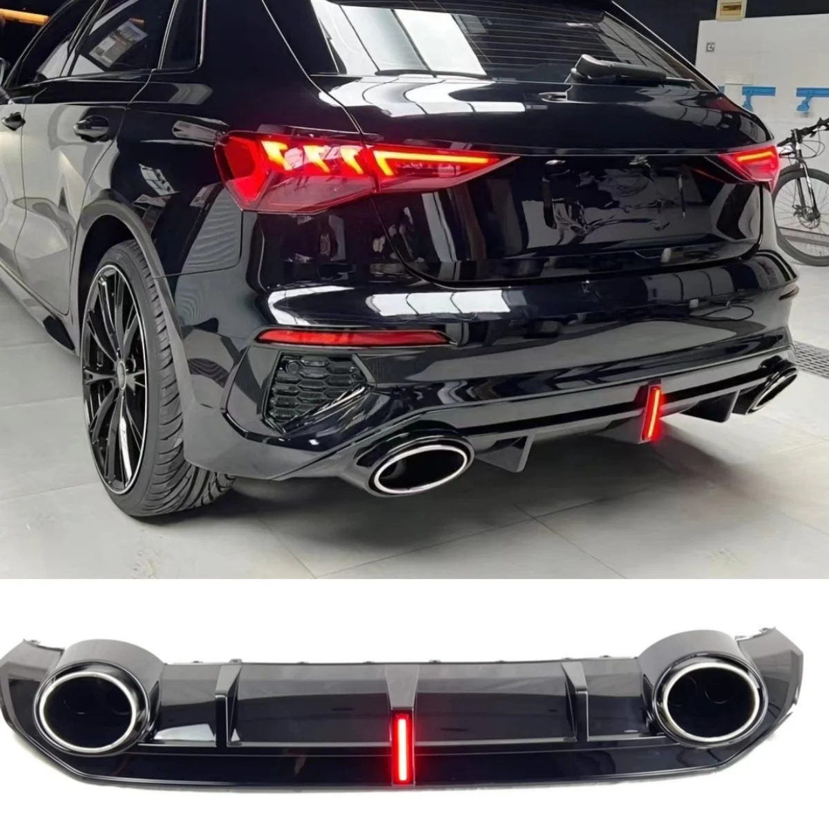 Für Audi A3 Sline Modified RS3 mit Lichtern, Hecklippe, Heckdiffusor, Endrohr, 2021–2024 Heckdiffusor