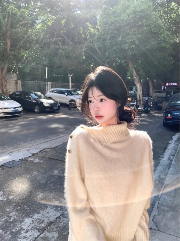 

Уютный высокий трикотаж Ne, женская свободная верхняя одежда, мягкий теплый белый свитер, милый слэ, прямой крой, на хлопковой подкладке, длинный трикотаж...