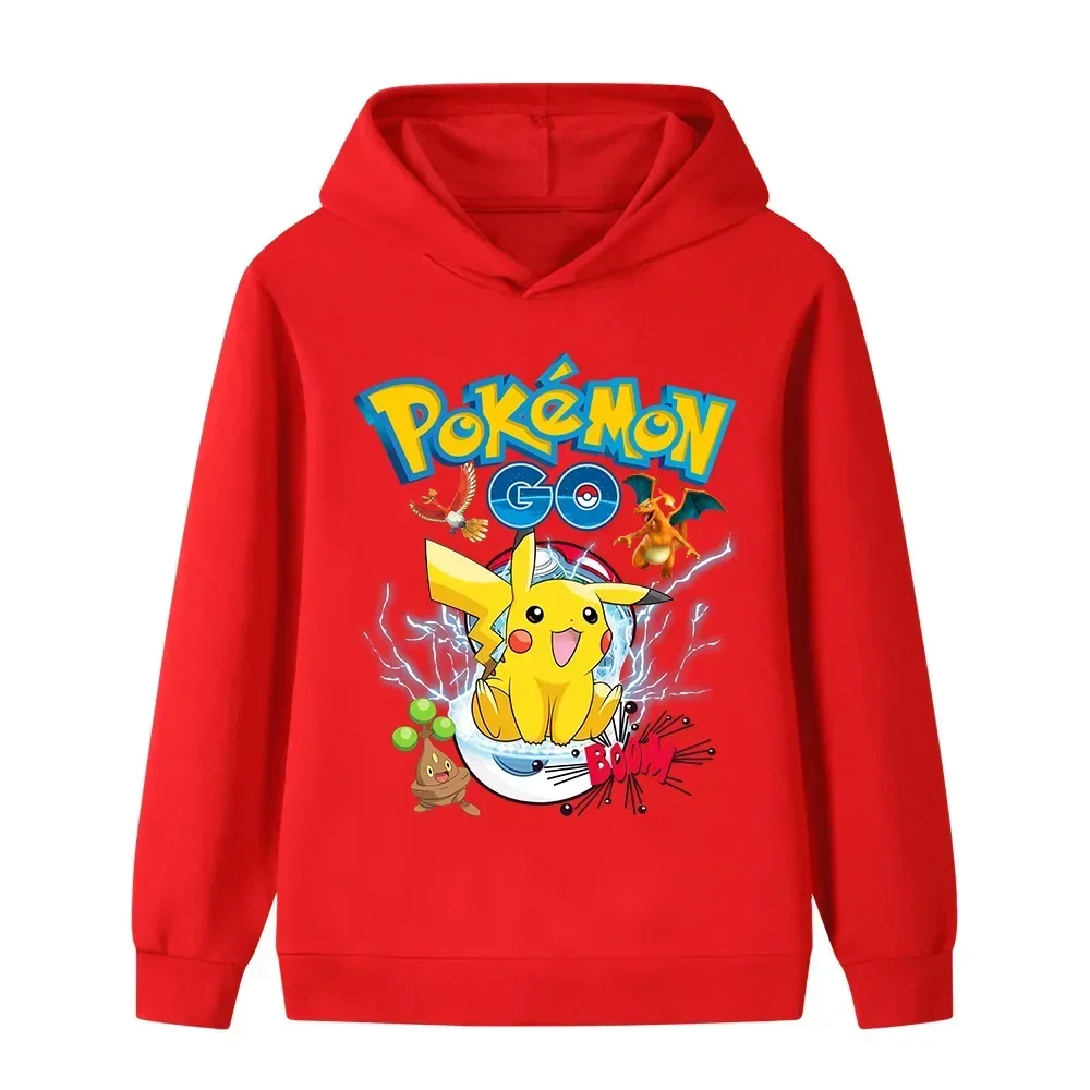 الخريف والشتاء الأطفال الكرتون مقنعين البلوز بوكيمون بيكاتشو طباعة الصبي الدافئة هوديي الفتاة عارضة الأزياء السترة ل