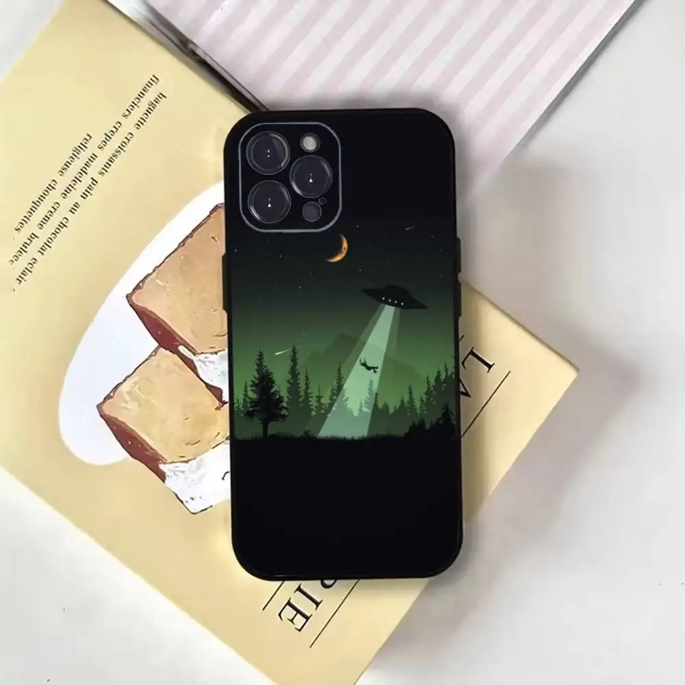 UFO 외계인 물건 iPhone16,15,14,13,12,11 Plus,Pro Max,XS,X,XR,SE,Mini,8,7,소프트 블랙 커버용 전화 케이스
