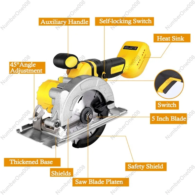 

2000W 125mm 10800RPM Brushless Electric Circular Saw Multifunctional Cutting Machine Woodworking Tool for 18V Battery