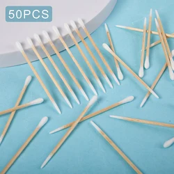 Hisopo de algodÃģn de doble cabeza para mujer, 50 piezas, maquillaje, palitos de madera mÃĐdica, limpieza de nariz y orejas, herramientas para el cuidado de la salud