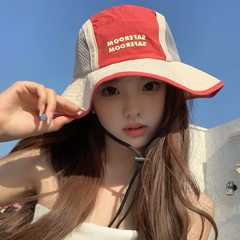 

Japanese Color Matching Breathable Printing Letter Mesh Mountaineering Bucket Hat Men and Women Summer Outdoor Hiking Sun Cap