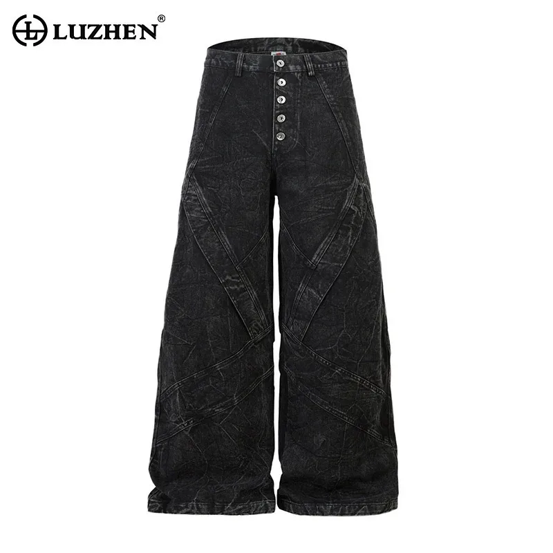 

LUZHEN 2025 New Fashion Personalized Buttoned Decorate Straight Casual Jeans Men High Quality Original Street Denim Pants JY3328
