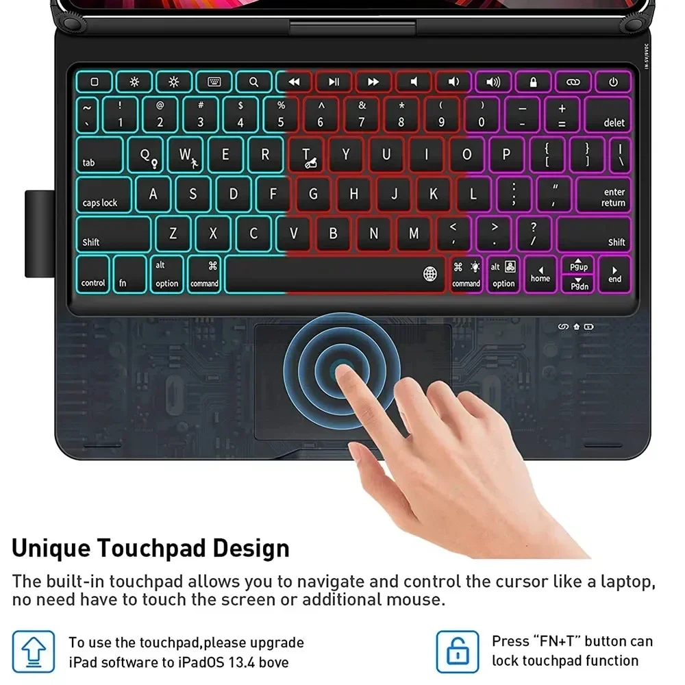 360° Rotatable Keyboard Case for IPad Air 13 M3/M2 Pro13 M5/M4,iPad Pro 12.9 6th/5th /4th/3rd Gen Toupad,Backlits,Pencil Holder
