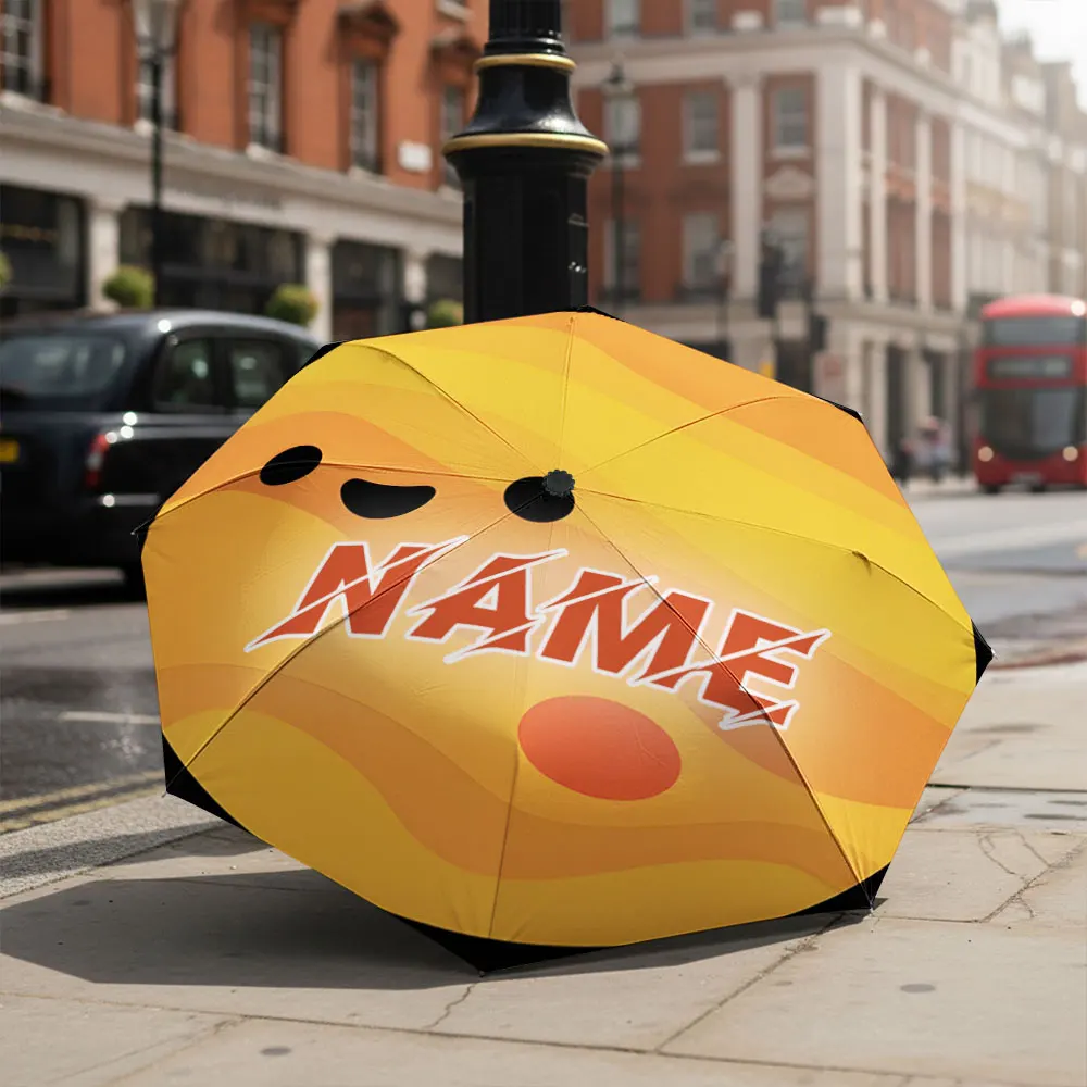 Custom Name umbrella,Cute Smiling Face Orange Planet Design Fashion Folding Umbrella for Sunny and Rainy Days, Christmas Gift