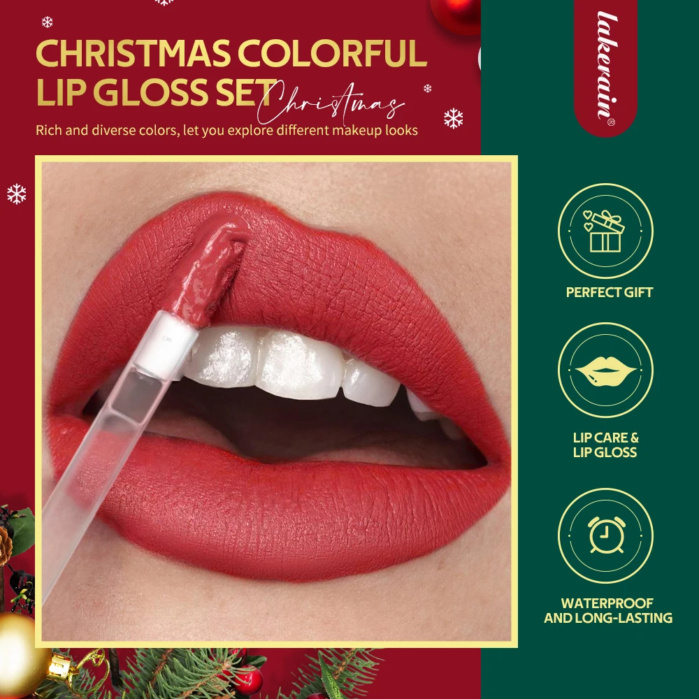Christmas Lip Gloss Set Waterproof Long-Lasting Moisturizing Lip Skincare Lip Glaze Set Ideal Festive Holiday Christmas Gift