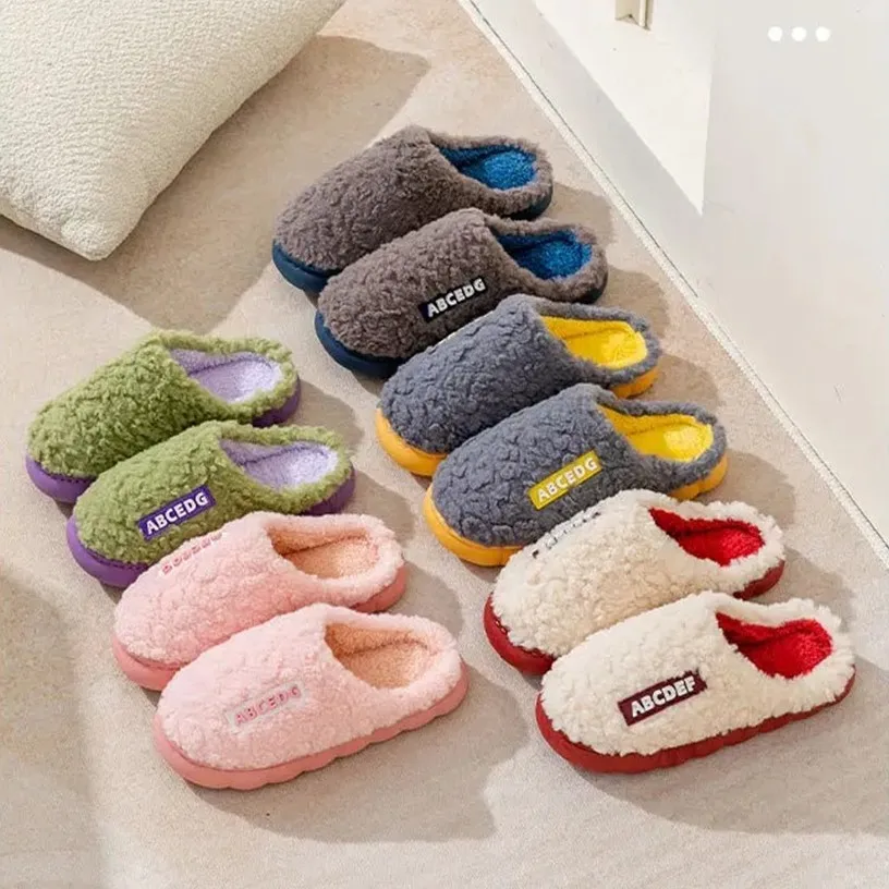 Couple Winter Toe Wrap Warm Cotton Slippers Indoor Fashion Solid Thick Soft Sole Slides Men Women Floor Flat Home Non-slip Shoes