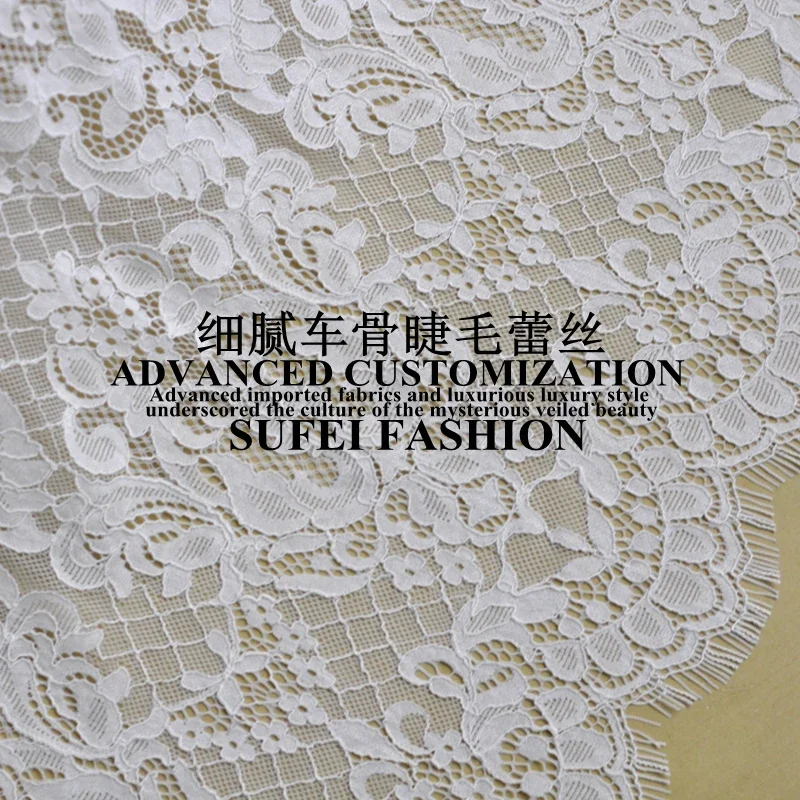 140*150cm eyelash white cotton polyester cut-out lace dress clothes blouse fabric 2 patterns available S071