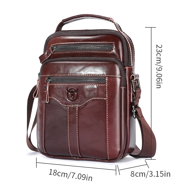 Men\'s Genuine Leather Shoulder Bag BULLCAPTAIN Large Capacity 7.9-inch Tablet Bag Business Casual Crossbody Bag