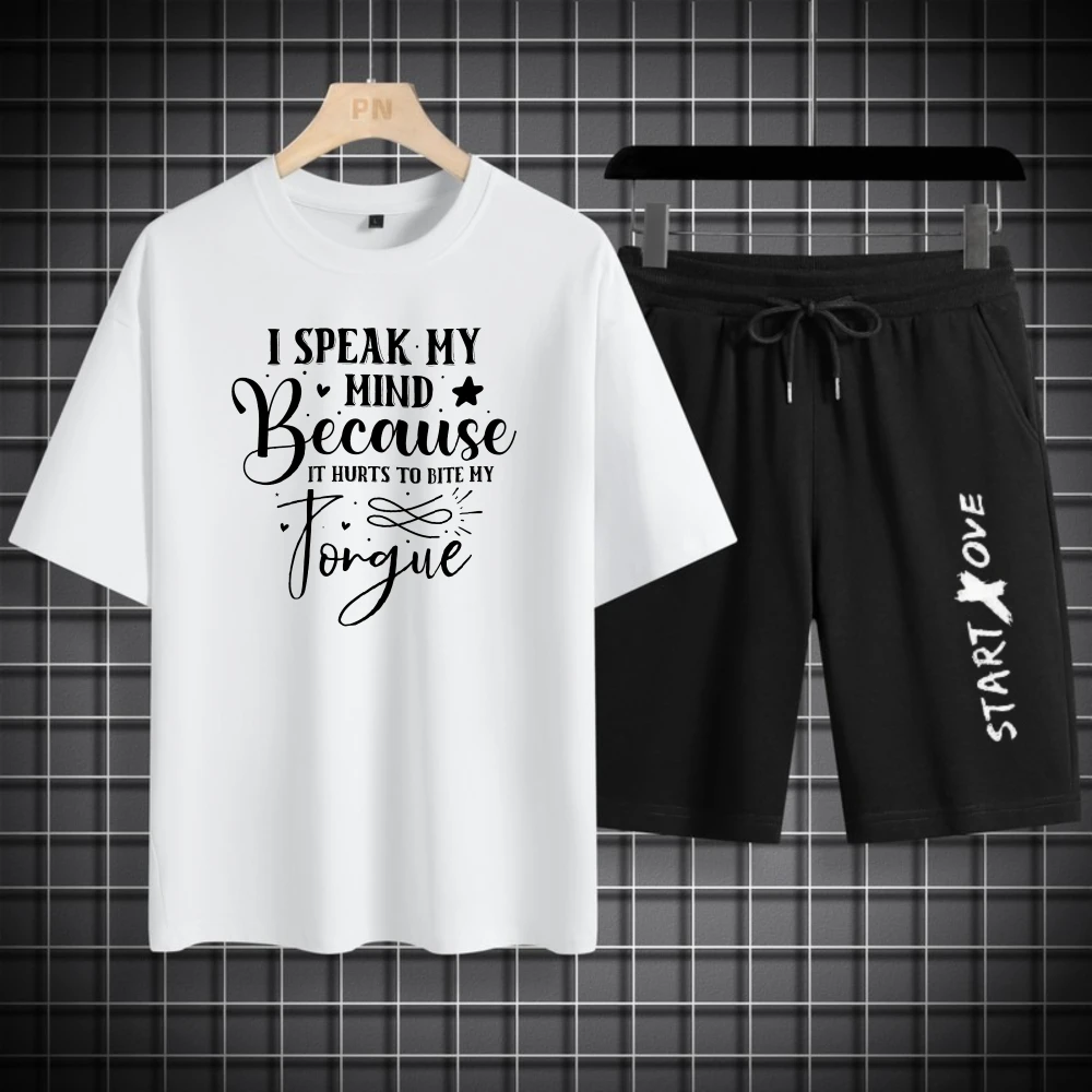 

Мужские комплекты, летние быстросохнущие футболки с принтом I Speak Star Love, мужской летний комплект, комплект одежды спортивный костюм