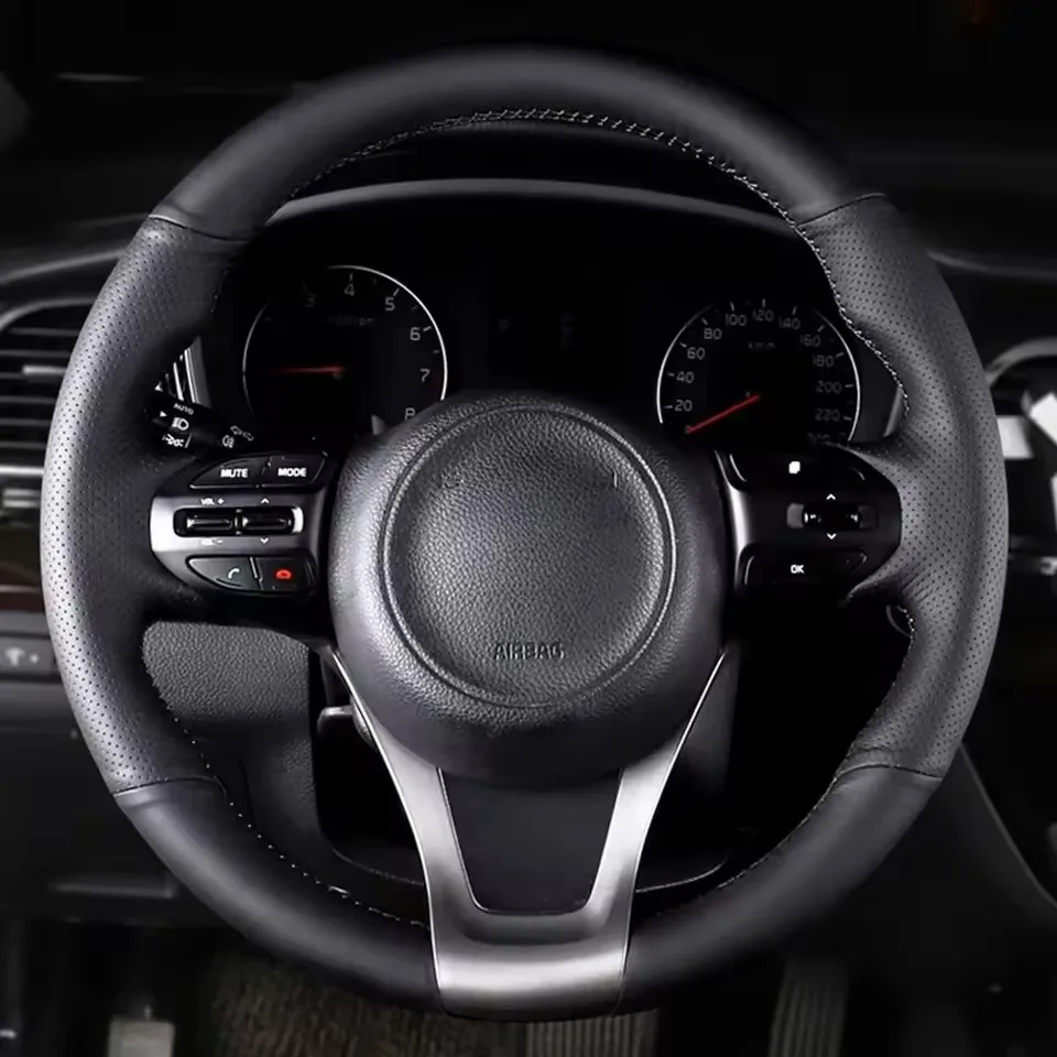 

Custom Hand Sewing Steering Wheel Cover Wear Resistant and Non-slip Microfiber Leather For Kia K5 Optima 2014 2015 Auto Interior