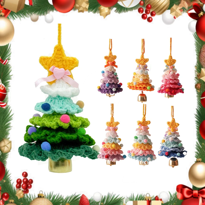 

2025 New Mini Knit Christmas Tree Ornaments Set Gold Jingle Bell Plush Hanging Decor for Home Party Christmas Clearance Sales
