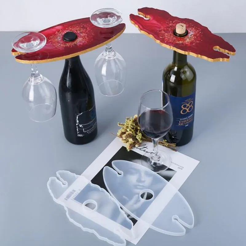 DM382 Wine Glass Rack Silicone Mold Irregular Cup Holder Tray Epoxy Resin Moules For Kitchen Restaurant Hotel