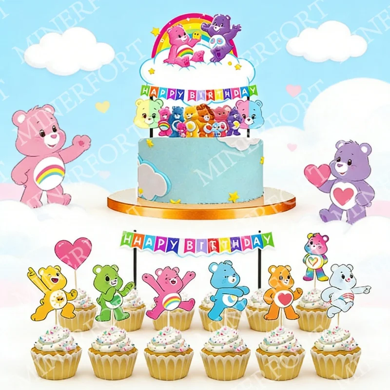 Care Bears Cupcake-Kuchenflagge Cartoon-Ornament für Geburtstag, Hochzeit, Babyparty, Festival, Picknick, Versammlung, Party-Dekoration – Detail 2