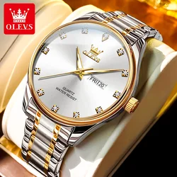 OLEVS Fashion Business Men's Watch Stainless Steel Waterproof Double Calendar Clock Quartz Watch Luxury Original Brand Men Watch