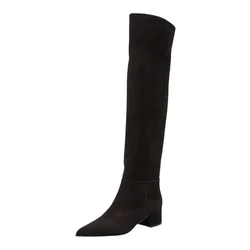 Ladies' Autumn and Winter Suede Thick High-heeled Oversized Knee High Boots, European and American Sexy Versatile Sleeve Boots