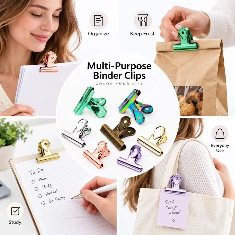 New Metal Bulldog Clips Heavy Duty Multipurpose Document Storage Ticket Clip Colorful Paper Clips Home Organization