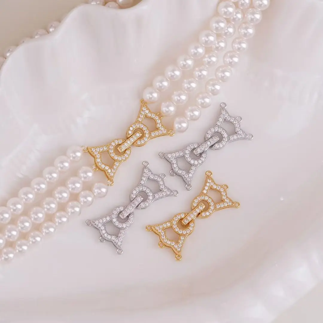 Three Rows S925 Sterling Silver Necklace Bracelet Clasps and Hooks Jewelry Accessory Parts Settings for 5-6mm Pearls 3pcs/lot
