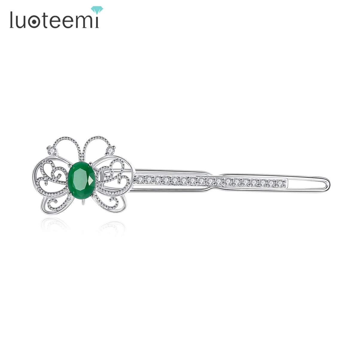 

LUOTEEMI Vintage Butterfly Green Chrysoprase Jade Hairpins Women Exquisite Green Stone Hair Clips Luxury Girl Hair Jewelry Gifts