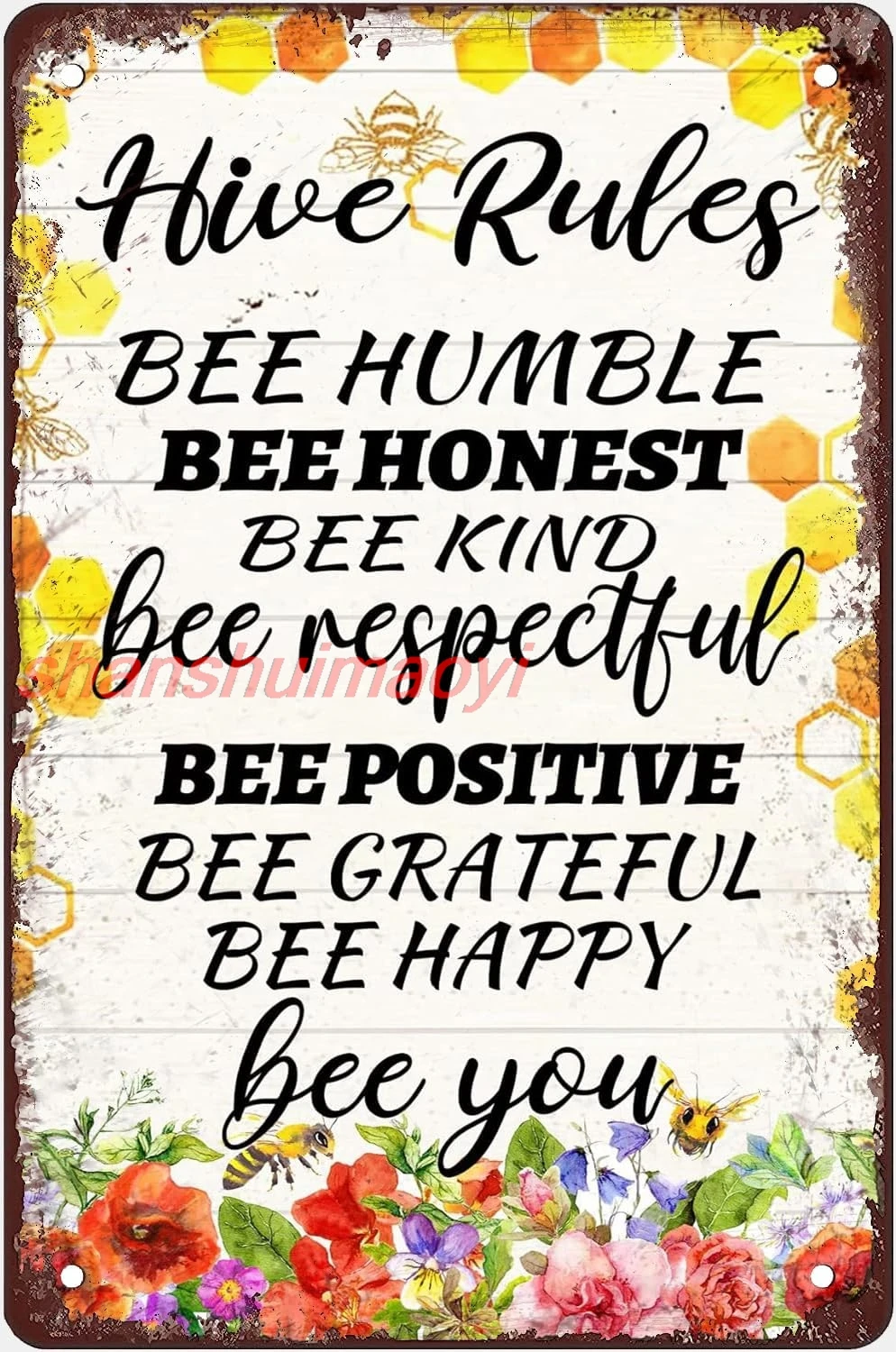 shan en Decor Farm Hive Rules Tin Sign Vintage Bumble Bee Kitchen Wall Decor Classroom Inspirational Metal Signs Bee Humb 1pc
