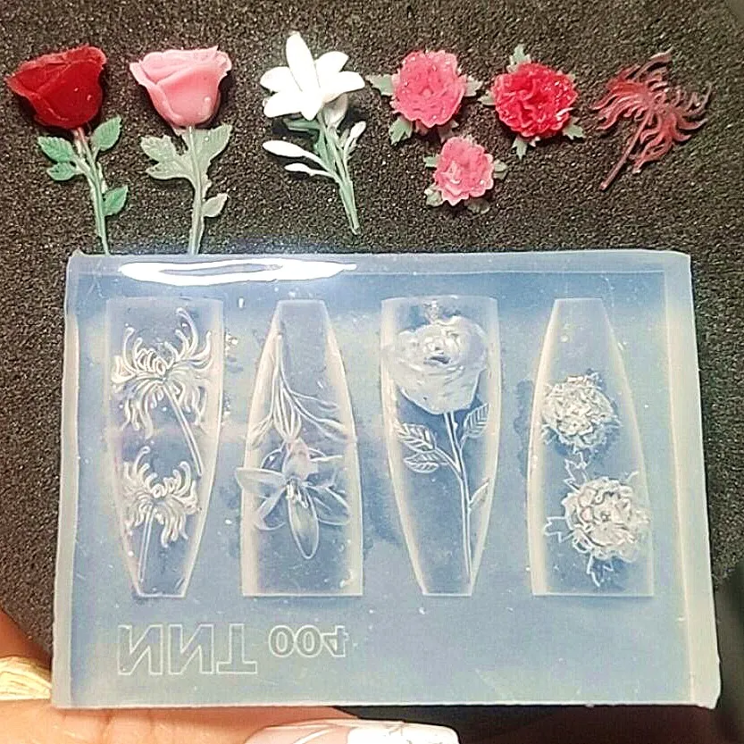 1pc Flower Chrysanthemum Rose Peony Lily 3D Acrylic Nail Mold Nail Art Decorations Silicone Nails Mold Nail Accessories  Nail Mo