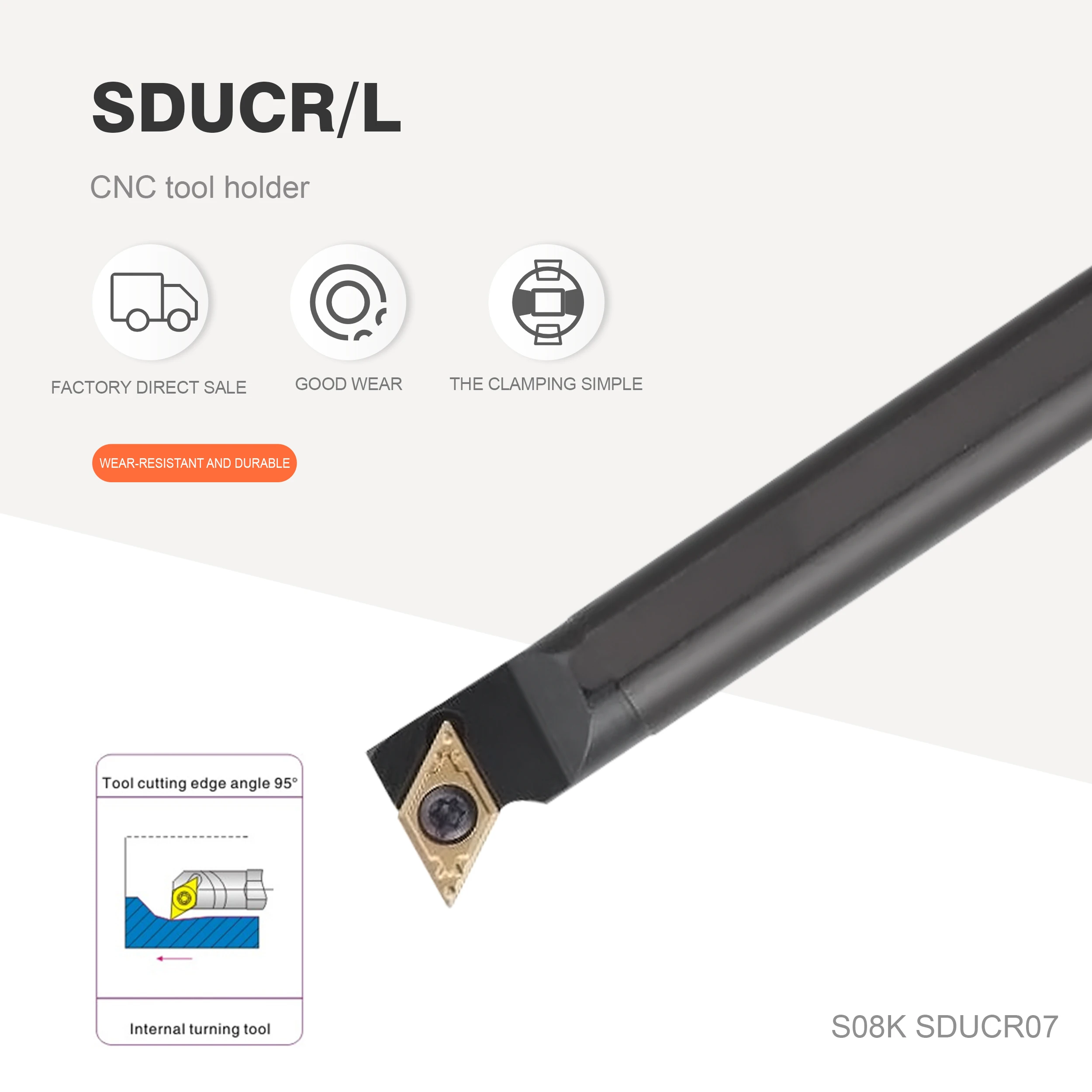 

S08K S10K S12M S14N S16Q SDUCR SDUCR07 Internal Turning Tool Holder Boring Bar Carbide Insert Lathe Tool Set