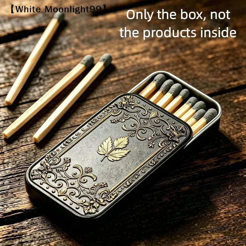 Vintage Embossed Metal Match Holder Tin Box Retro Leaf Floral Pattern Portable Match Case〔White〕