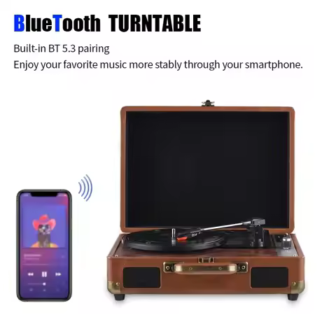 Vintage Portable Handheld Vinyl Record Player Turntable Three Speed Adjustable Ruby Stylus Blue... product image