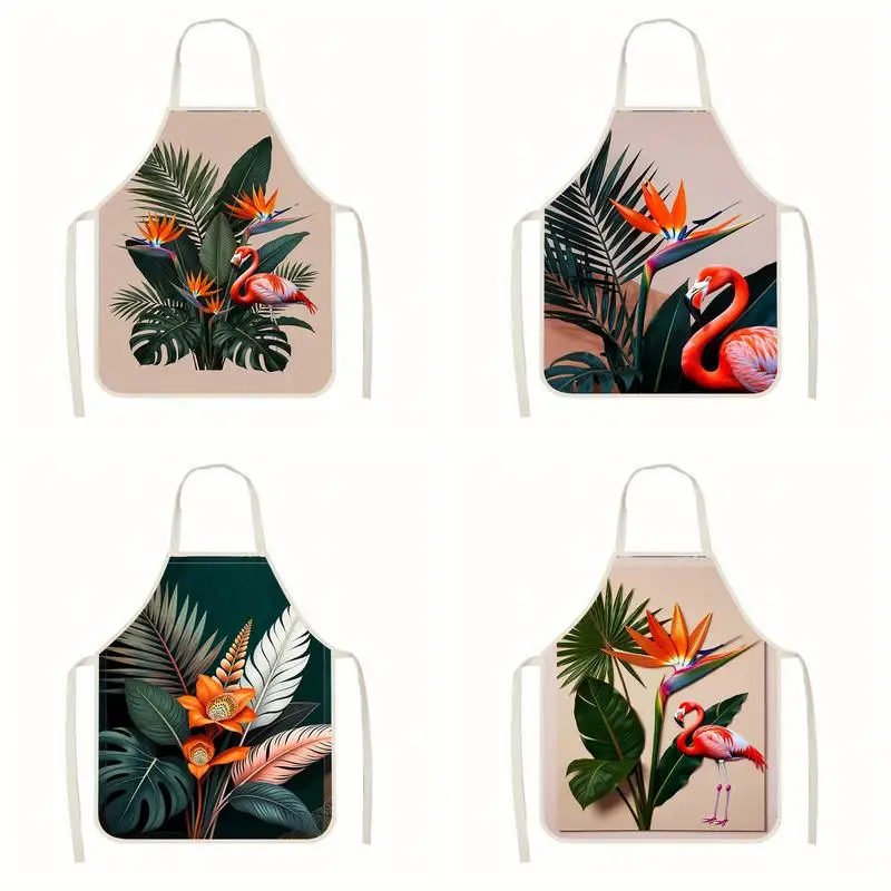 

Фартук с тропическим цветочным принтом, льняной фартук, подходит для приготовления пищи на кухне, общения родителей и детей, рисования и других мероприятий.
