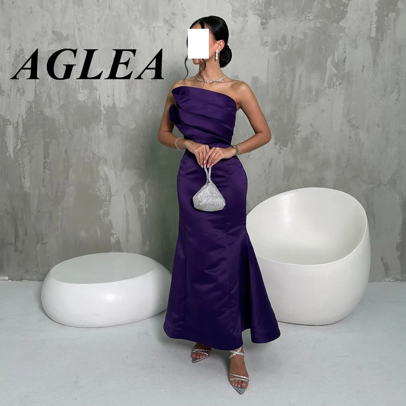 AGLEA-Vestidos de Noche sencillos para mujer, elegantes vestidos de fiesta hasta el tobillo con volantes y cuello de barco, ocasiones formales, 2024