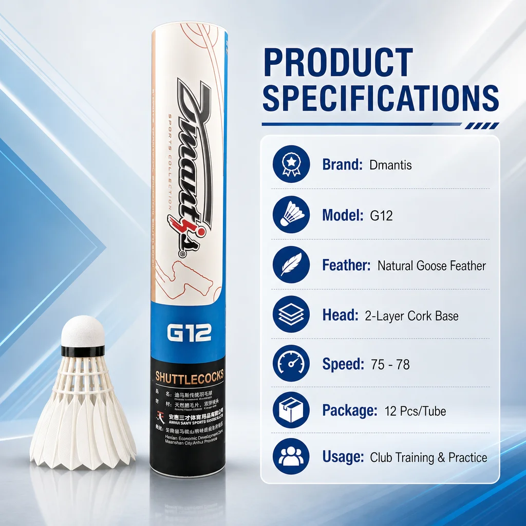 Dmantis G12 Goose Feather Badminton Shuttlecocks 12Pcs Fiber Cork Speed 76 77 Durable Stable Flight Club Training Balls Birdies 3