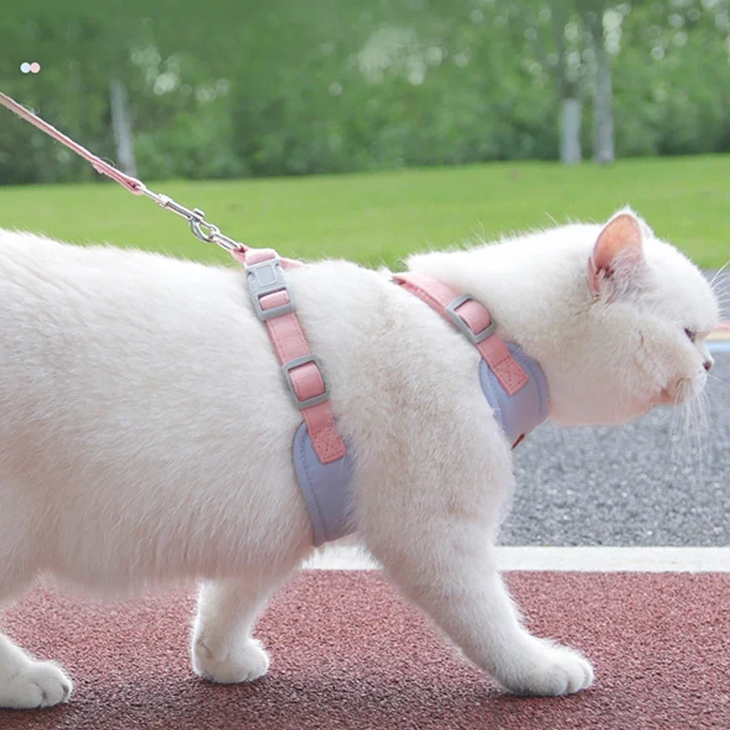Cat Harness Leash Set Adjustable Puppy Harness Vest Escape Proof Kitten Chest Strap Chihuahua Pug Outdoor Walking Lead Leash
